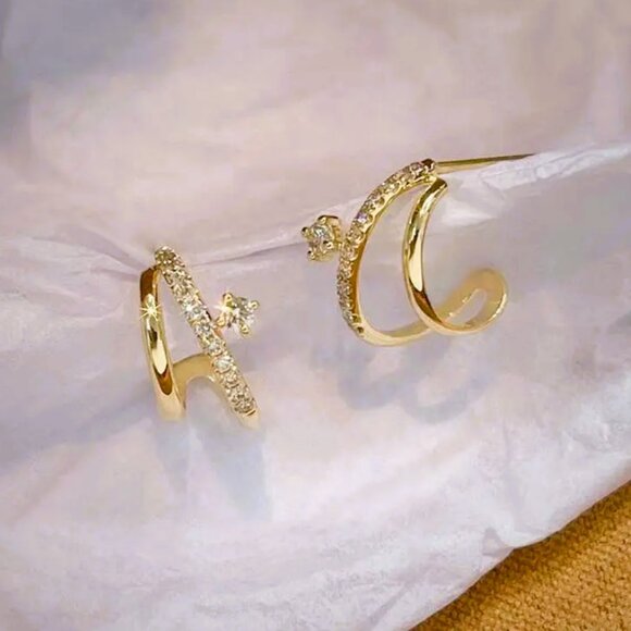 14K Gold Double Row Womens 2ct Diamond Claw Earrings Ladies New 14 Karat Jewelry